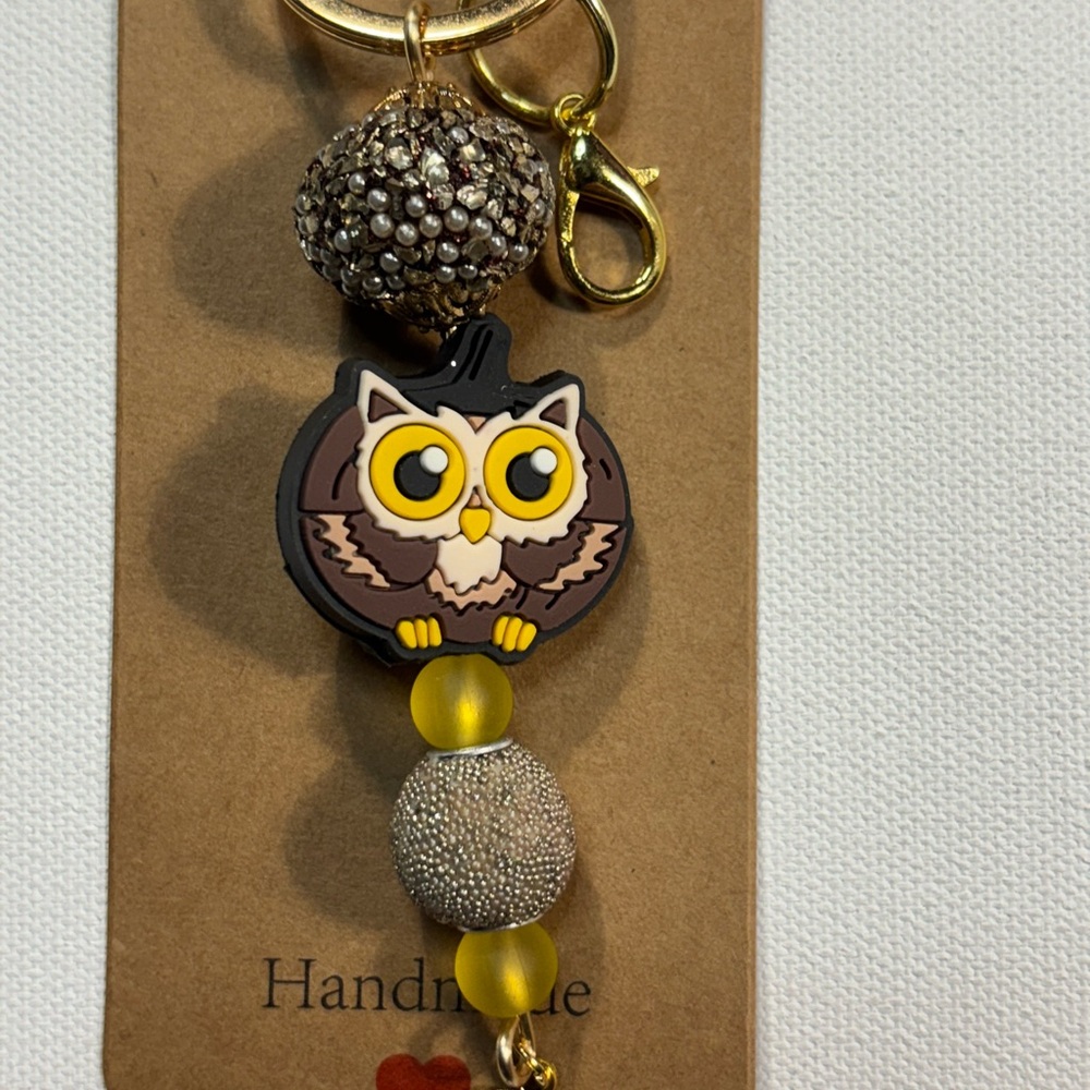 Owl Keychain with Beaded Accents